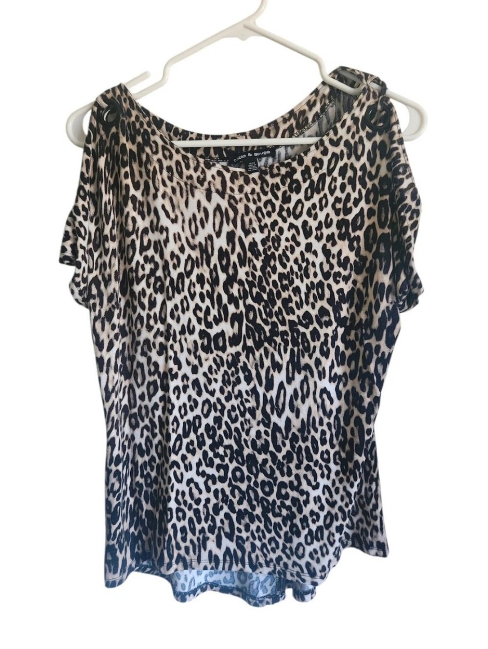 Cable & Gauge Leopard Print Cold Shoulder Top